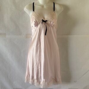 Morgan Taylor Baby Pink Satin Slip Nightgown Size L Lace Lingerie Coquette NWT